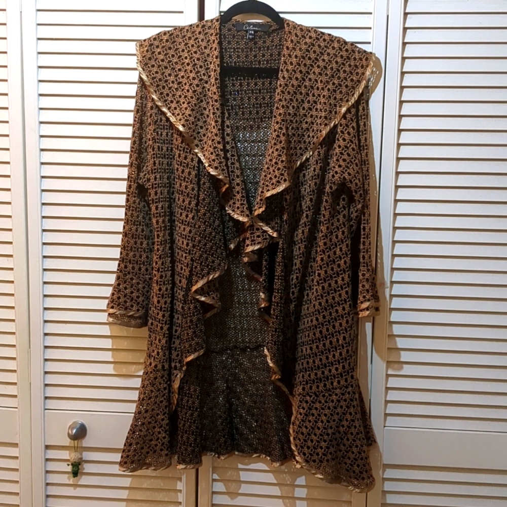 Brown Gold and Black Knitted Cardigan Coat